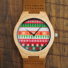 Christmas Style Men & Women Bamboo Wood Watches With Leather Strap