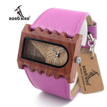 New Designer Wooden Watches Women with PU Leather Strap Quartz Watch Analog Casual Wood Ladies Wristwatches
