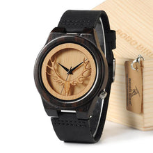 Deer Head Wooden Watches Antique Watch With Genuine Cowhide Leather Band Casual Watches