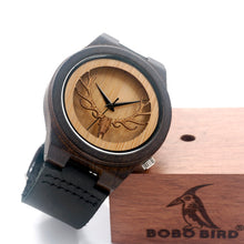 Deer Head Wooden Watches Antique Watch With Genuine Cowhide Leather Band Casual Watches