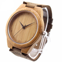 Unique Natural Bamboo Wood Casual Quartz Watches Classic Style With Real Leather Strap In Gift Box
