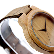 Unique Natural Bamboo Wood Casual Quartz Watches Classic Style With Real Leather Strap In Gift Box