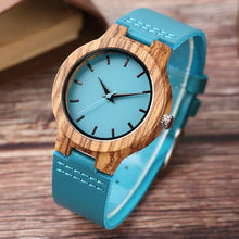 Luxury Royal Blue Wood Watch Top Women Quartz Wristwatch 100% Natural Bamboo Clock Casual Leather Creative Gifts Reloj de madera