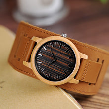 Wristwatch Bamboo Wood Watch - Genuine Leather Strap Wristwatch Relogio J-H08