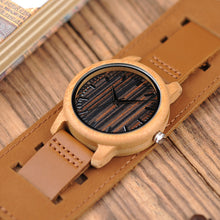 Wristwatch Bamboo Wood Watch - Genuine Leather Strap Wristwatch Relogio J-H08