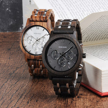 Wood Watches Men Business Luxury Stop Watch Color Optional with Wood Stainless Steel Band V-P19