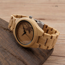 Natural Bamboo Wood Watches With Deer Head Engrave Dial With Bamboo Strap For Gift