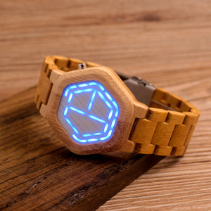 LED Wooden Watches Digital Watch Men Kisai Night Vision Calendar Wristwatch for Men Minimal Time Display C-E03