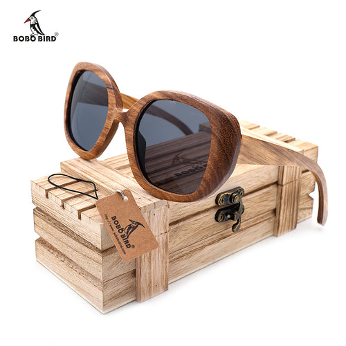 Brand New Square Oversized Zebra Wood Sunglasses with Wooden Box