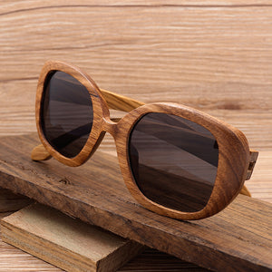 Brand New Square Oversized Zebra Wood Sunglasses with Wooden Box