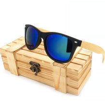 High Quality Vintage Black Square Sunglasses With Bamboo Legs Mirrored Polarized Summer Style Travel Eyewear in Wood Box