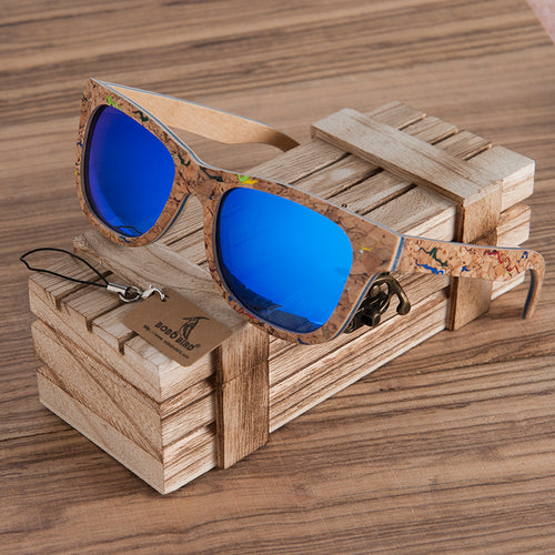 Unisex Square Bamboo Wood Sunglasses Men Women Oversized Mirror Coating Sun Glasses UV400 For Gift
