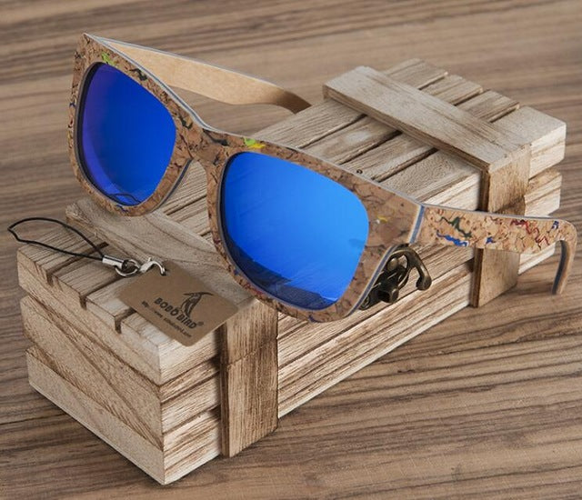 Unisex Square Bamboo Wood Sunglasses Men Women Oversized Mirror Coating Sun Glasses UV400 For Gift
