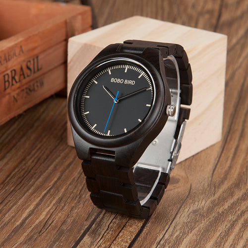 Antique Men's Popular Wooden Watch Male Blue Second Hand Casual Uomo Orologio Watches in Gift Box