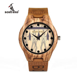 Zebra Wood Watches Men Genuine Leather Band Wooden Wristwatches Japan Move' Quartz Watch Gifts Male Relogio C-O30