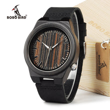 100% Natural Ebony Wooden Bamboo Watches With Real Leather Casual Watches for Man In Gift Box