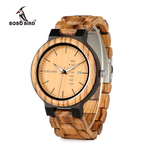Wood Watch for Men with Week Display Date Quartz Watches