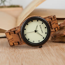Luminous Dial Face Men Cool Wooden Watches with Zebra Ebony Wood Strap