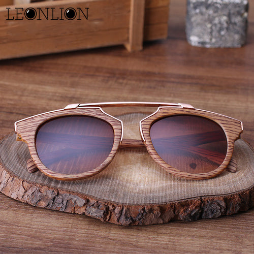 LeonLion 2017 Retro Wood Grain Sunglasses Men Brand Designer Classic Bamboo Sun Glasses Men/Women Driver Metal Oculos De Sol