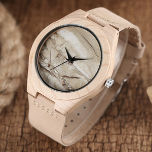 Marble Pattern Face Art Wooden Watch Minimalist Analog Style Natural Bamboo Clock Men and Women Quartz Sport Reloj de madera NEW