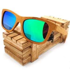 Vintage Bamboo Wooden Sunglasses Handmade Polarized Mirror Coating Lenses in Wood Box