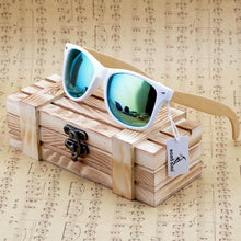Bamboo Wooden Sunglasses White Frame With Coating Mirrored UV 400 Protection Lenses in Wooden Box