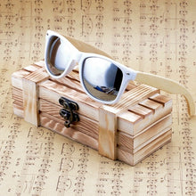 Bamboo Wooden Sunglasses White Frame With Coating Mirrored UV 400 Protection Lenses in Wooden Box