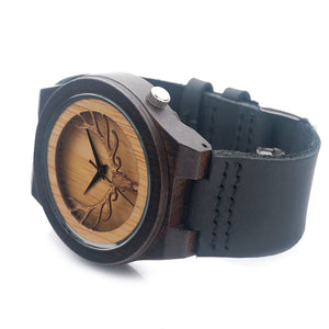 Deer Head Wooden Watches Antique Watch With Genuine Cowhide Leather Band Casual Watches