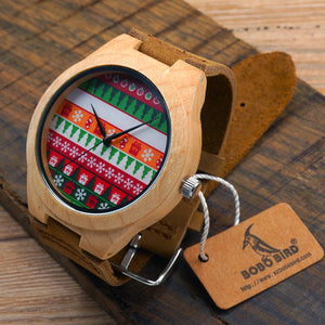 Christmas Style Men & Women Bamboo Wood Watches With Leather Strap