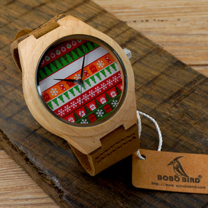 Christmas Style Men & Women Bamboo Wood Watches With Leather Strap