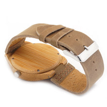Unique Natural Bamboo Wood Casual Quartz Watches Classic Style With Real Leather Strap In Gift Box