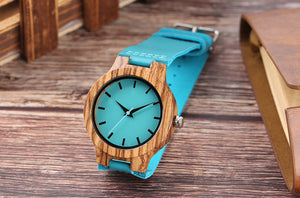 Luxury Royal Blue Wood Watch Top Women Quartz Wristwatch 100% Natural Bamboo Clock Casual Leather Creative Gifts Reloj de madera