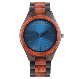 Full Wooden Watch Men Dark Brown/Sapphire Blue Creative Nature Wood Wristwatches Gift Fashion Analog Novel Handmade Clock