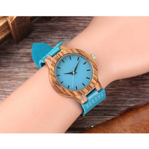 Luxury Royal Blue Wood Watch Top Women Quartz Wristwatch 100% Natural Bamboo Clock Casual Leather Creative Gifts Reloj de madera