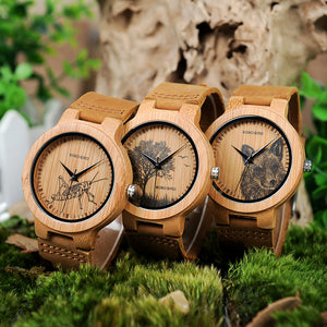 Men Wood Watches Top luxury Brand Design bamboo Wooden WristWatches fo women With Leather Bands in gift box