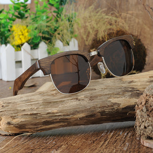 Luxury Semi-Rimless Sunglasses Women Original Ebony Wooden Handmade Sun Glasses Man Vintage Dropshipping