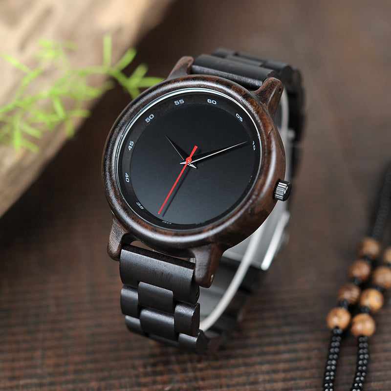 Ebony Watch Water Proof Quartz Movement Men Clock Style Wooden Strap Wristwatch relogio masculino B-P10