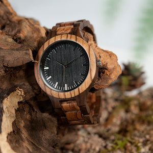 Men's Walnut and Ebony Wooden Watch with All Wood Strap Quartz Analog watch with Quality Miyota Movement clock gifts