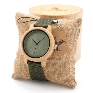 Natural Wood Bamboo Watches - Vintage Wooden Watch With Green Dial Nylon Strap in wood box