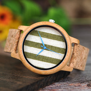 Cloth Dialplate Bamboo Wood Watch for Men Leather Strap Japan Quartz Wood Watches Women as Fashion Accessories