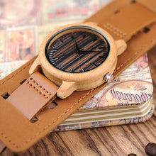 Wristwatch Bamboo Wood Watch - Genuine Leather Strap Wristwatch Relogio J-H08