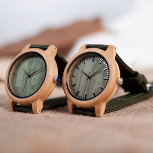 Natural Wood Bamboo Watches - Vintage Wooden Watch With Green Dial Nylon Strap in wood box
