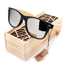 Summer Style Vintage Black Square Sunglasses With Bamboo Mirrored Polarized in Wood Box BS23