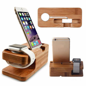 Real Bamboo wood Desktop Stand for iPad Tablet Bracket Docking Holder Charger for iPhone Charging Dock for Apple Watch