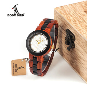 Two-tone Timepieces Wooden Watch for Women - Brand Design Quartz Lady Watches in Wood Box