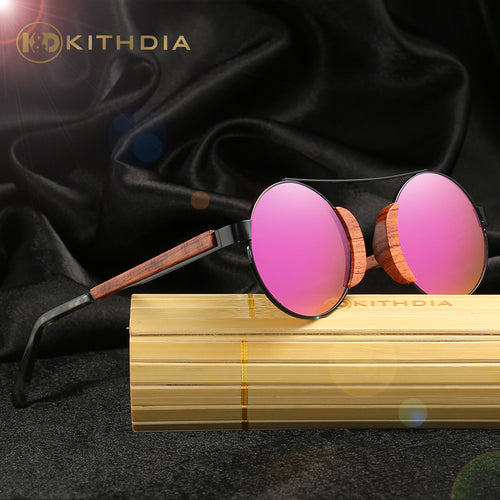 KITHDIA Womens Bamboo Wooden Sunglasses eyewear Polarized With Coating Mirrored UV 400 Protection Lenses in Wooden Box