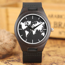 2018 Fashion Nature Ebony Wood Watch Mens World Map Handmade Black Quartz Wristwatch Minimalist Classic