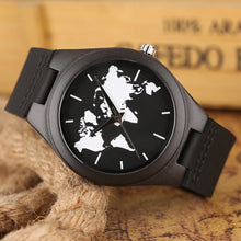 2018 Fashion Nature Ebony Wood Watch Mens World Map Handmade Black Quartz Wristwatch Minimalist Classic