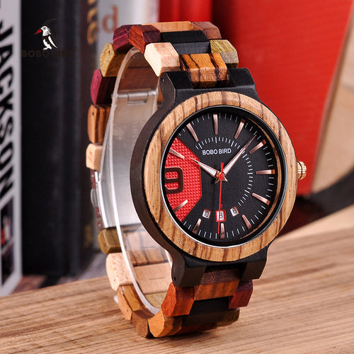 Colorful Luxury Wooden Watches Men Timepieces Fashion Wood Strap Date Display Quartz Watch Ideal Gifts Items W*Q13-1