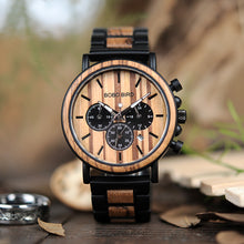 Wooden Mens Watches Top Brand Luxury Stylish Watch Wood & Stainless Steel Chronograph Military Quartz Watch